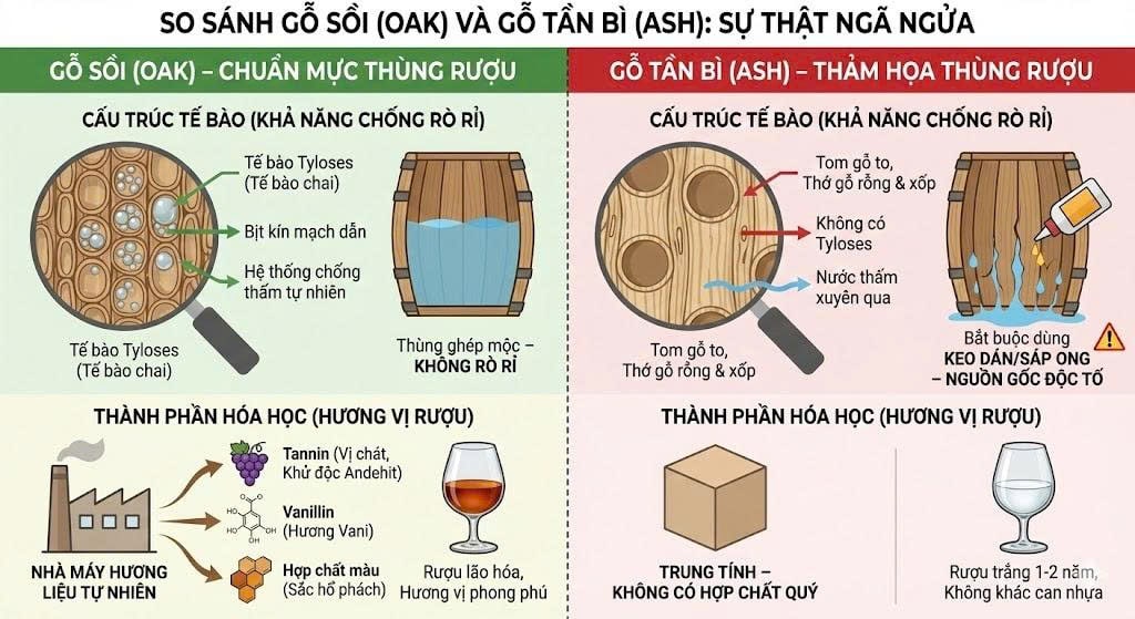 5 Cách Phân Biệt Thùng Gỗ Sồi và Gỗ Tần Bì (Ash) Giả Mạo Chính Xác 100%